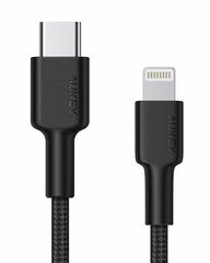 Aukey Impulse MFI Braided Nylon USB C To Lightning Cable, 1.2 M, Black - CB-CL1