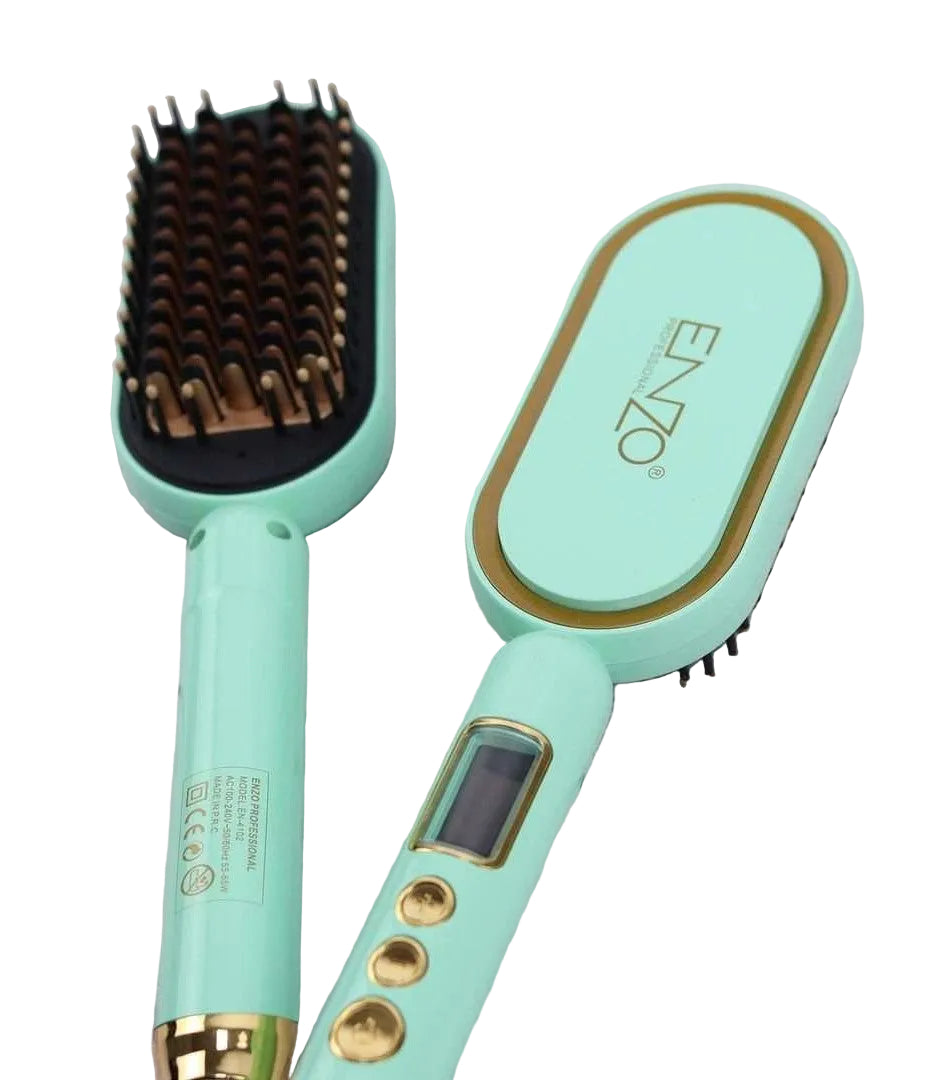 Enzo Hair Straightener Brush, 200Watts, Green - EN-4102