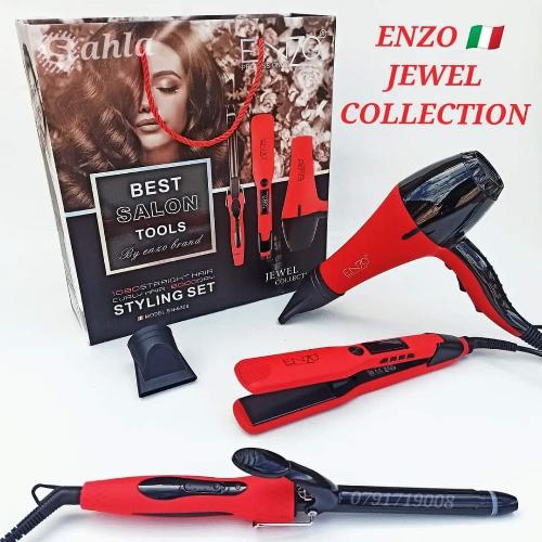 Enzo Set Hair Dryer & Straightener, Curler, Red - EN-6306