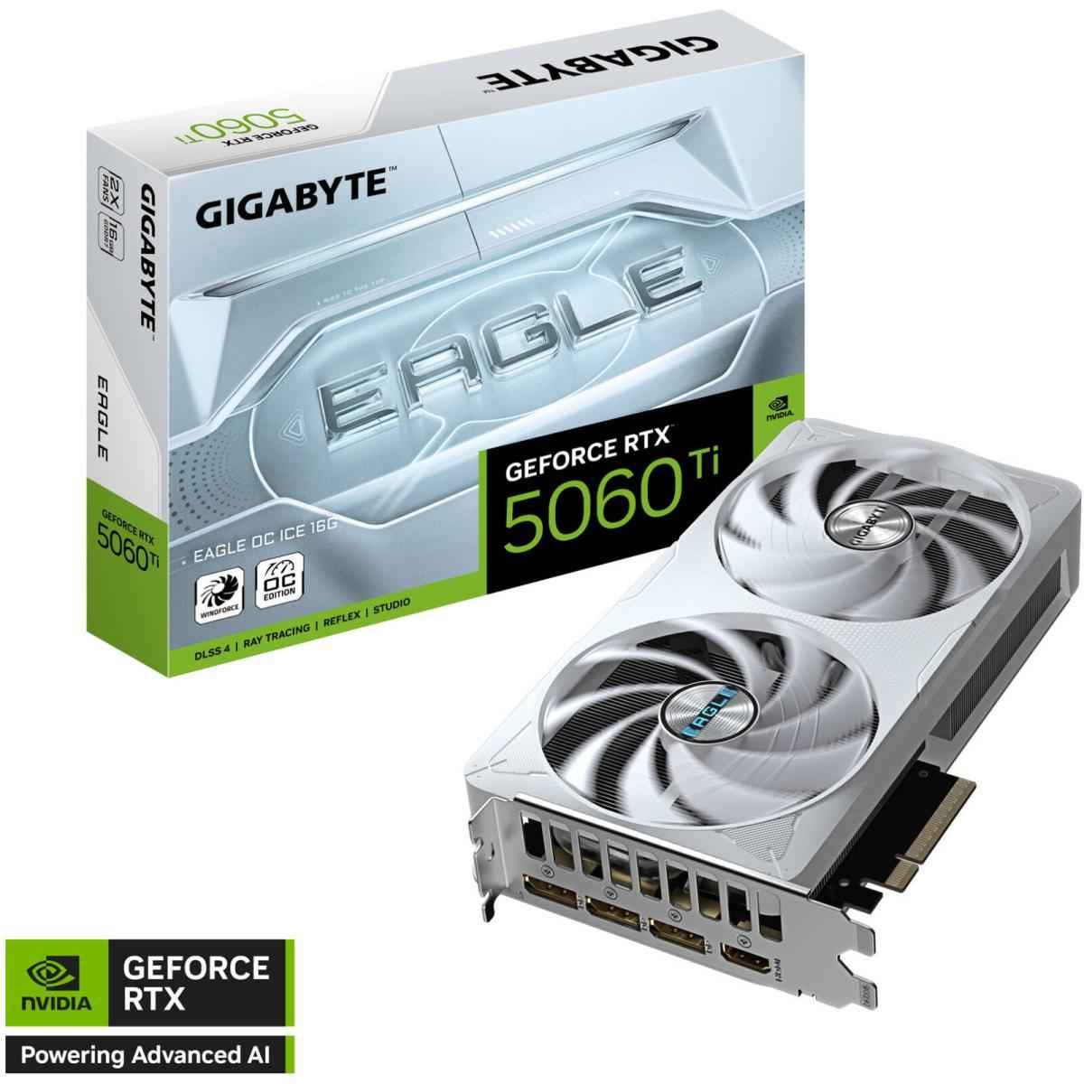 Gigabyte Geforce Rtx 5060 Ti Eagle Oc Ice Graphics Card, 16gb Gddr7 128 Bit Memory, 2617 Mhz Core Clock, 28 Gbps Memory Clock, Pci Express 5.0, White