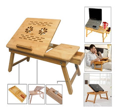 BAMBOO WOODEN TABLE FOR LAPTOP WITH DRAWER AND TWO COOLING FANS
