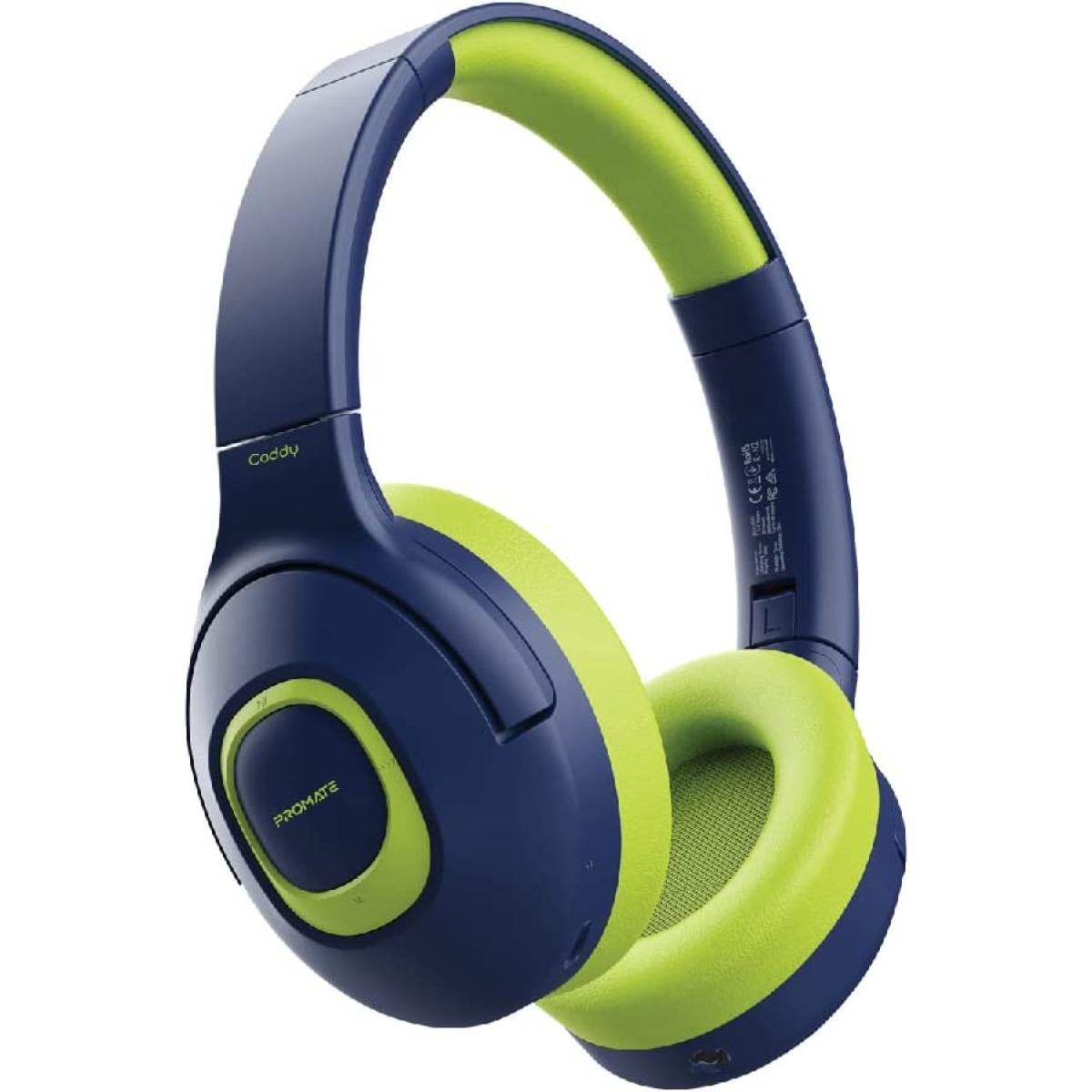 Promate Coddy Kids Wired/wireless Adjustable Safe Volume Limit 85db To 93db Aux Share Port Built In Dual Mic & 20h Playtime Emerald - CompuMe