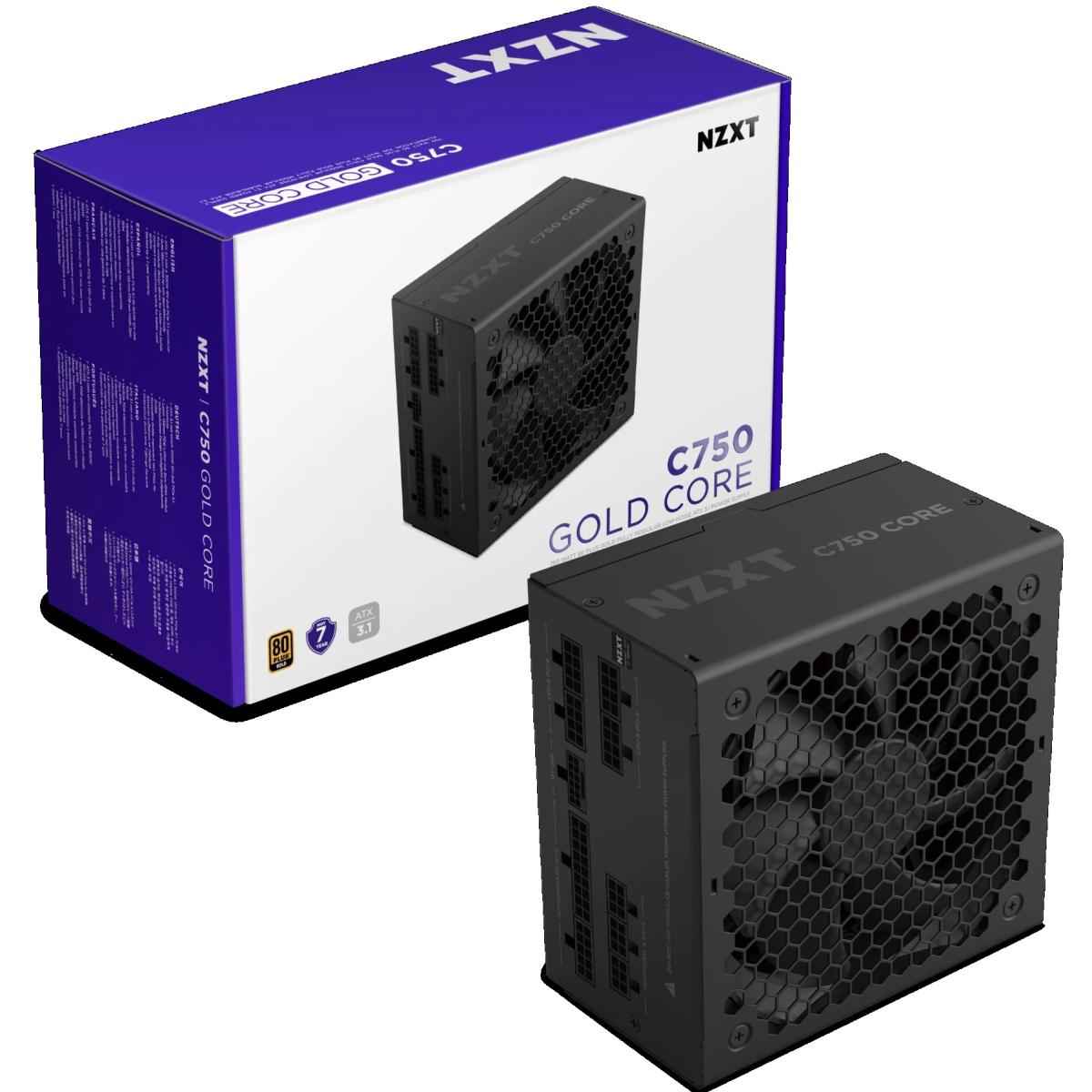 NZXT C750 Gold Core, 750W 80+ Gold Full Modular ATX (3.1) (PCIe 5.1) Gaming Power Supply w/ 135mm fluid dynamic bearing fan with Zero Fan Mode (Black) | PA-7G3BB-UK |