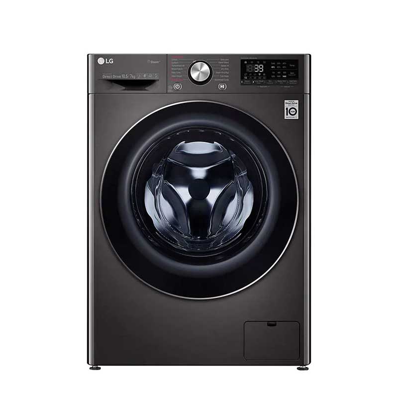Front Load Washer & Dryer 10.5/7KG, AI DD, TurboWash 360°, Black Steel