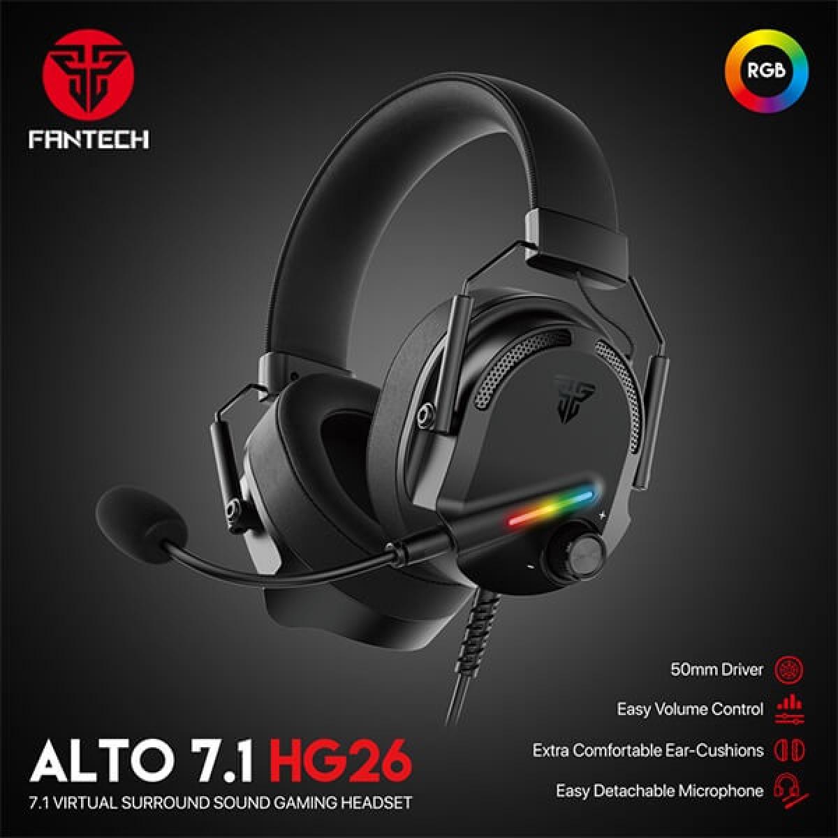 Fantech ALTO HG26 7.1 Virtual Surround USB Wired Ultra Comfort Gaming Headset w/ RGB Lighting Effects, Noise Cancelling Detachable Microphone & On-Ear Volume Controls | ALTO HG26 7.1 |