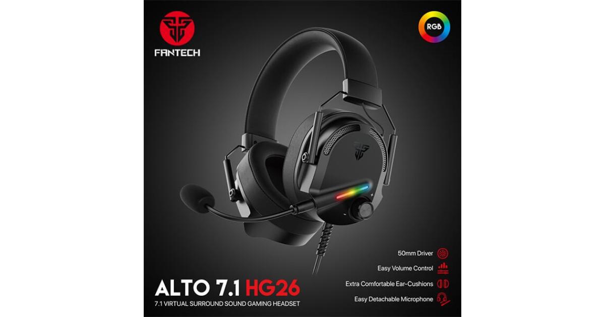 Fantech ALTO HG26 7.1 Virtual Surround USB Wired Ultra Comfort Gaming Headset w/ RGB Lighting Effects, Noise Cancelling Detachable Microphone & On-Ear Volume Controls