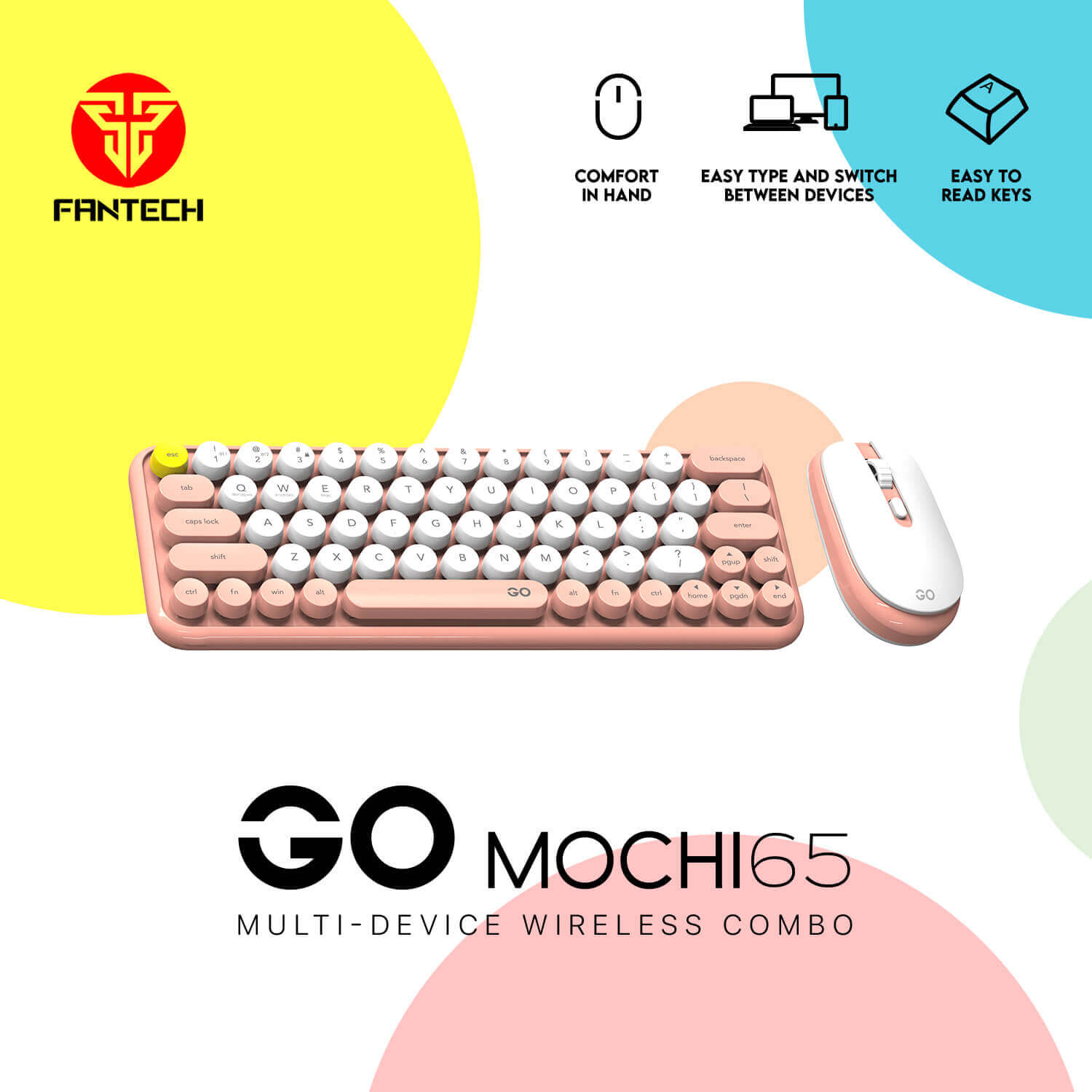 Fantech Go Mochi65 Wk896 Wireless Keyboard Mouse Combo Peach