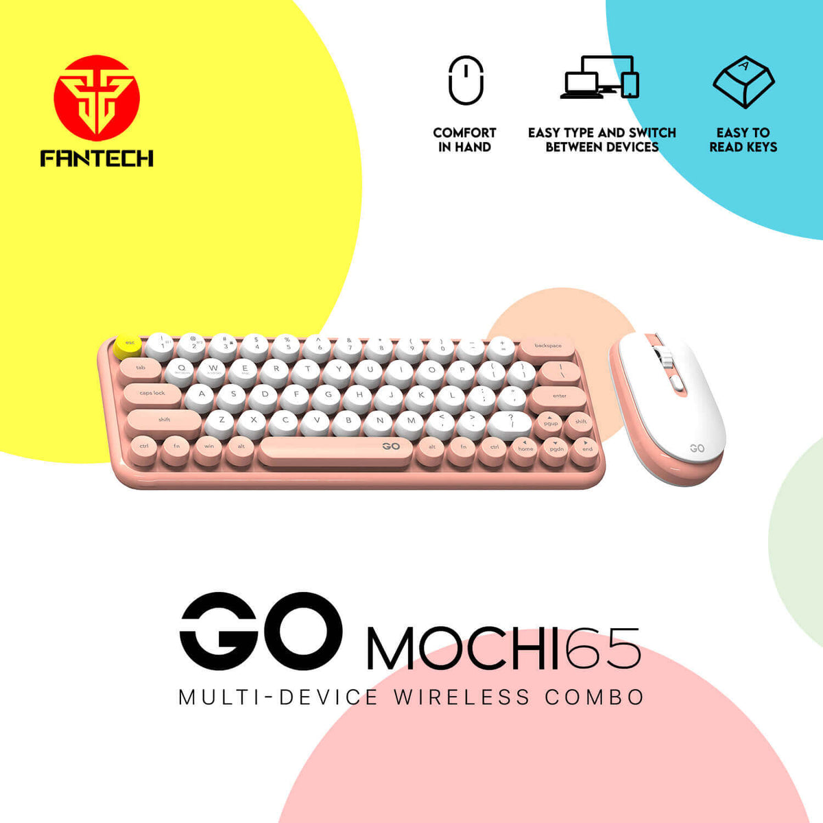 Fantech Go MOCHI65 WK896 Wireless Keyboard Mouse Combo Peach with gaming keyboard