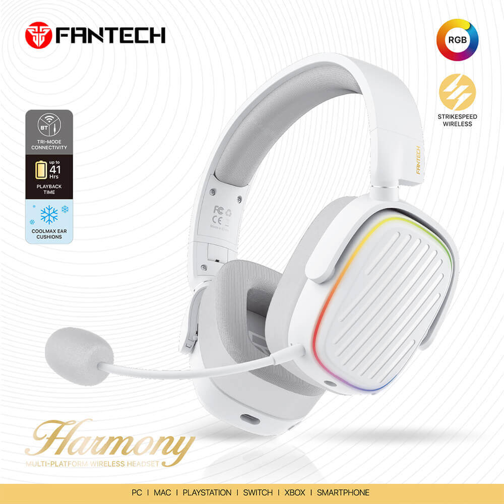 Fantech Harmony Whg02 Wireless & Bluetooth Headphone Tri Mode Connection White Fantech Harmony Whg02 Wireless & Bluetooth Headphone Tri Mode Connection White