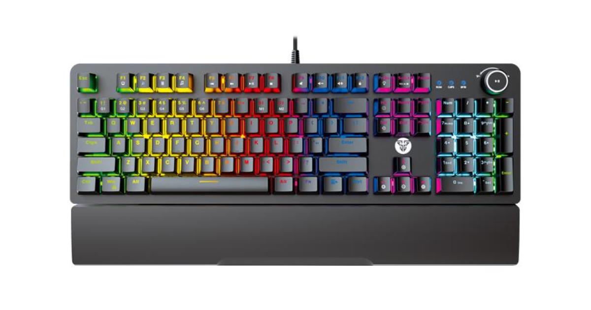 Fantech MaxPower MK853 V2 RGB Mechanical Gaming Keyboard, Macro Supported, Ergonomic Wrist Rest, Anti Ghost Keys - Black/Blue Switch