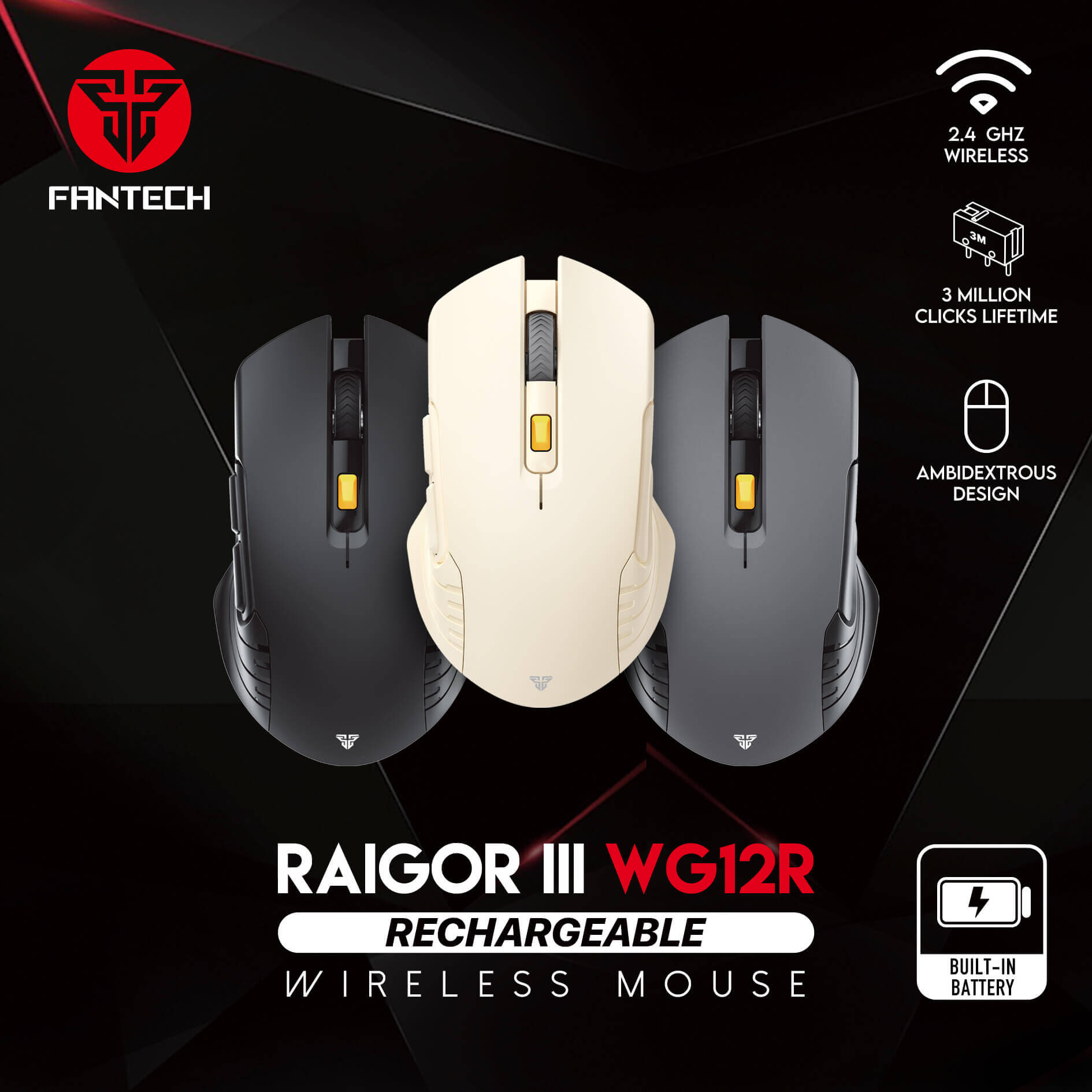 Fantech Raigor Iii WG12R Rechargeable Wireless Gaming Mouse Black