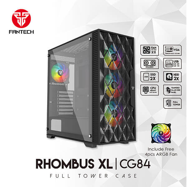 Fantech Rhombus Xl CG84 ARGB Fans Tower Case Black (exclusive) with cases