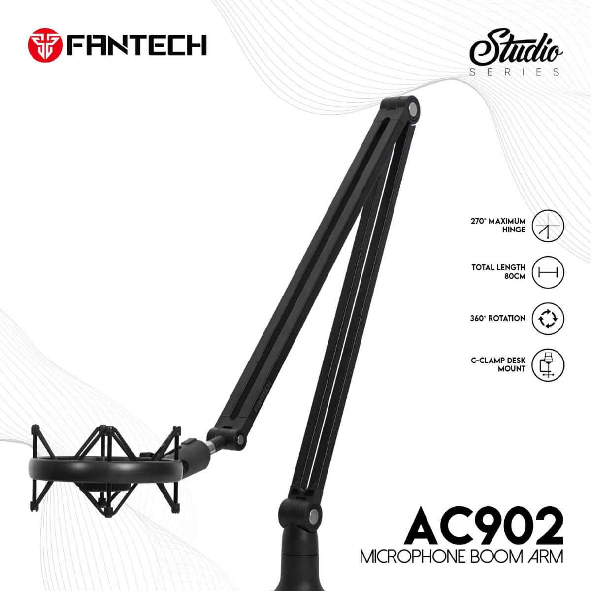 FANTECH AC902S Adjustable Microphone Stand, 360° Rotation, Total Length 80cm, C-clamp Desk Mount, Steel Pipe, Up To 1Kg Weight Load | AC902s |