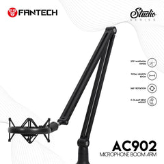 FANTECH AC902S Adjustable Microphone Stand, 360° Rotation, Total Length 80cm, C-clamp Desk Mount, Steel Pipe, Up To 1Kg Weight Load | AC902s |