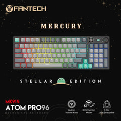 Fantech Atom Pro96 Mk914 TRI-Mode Connection (Wireless 2.4GHz, BT 5.0, Wired) 83 Keys (Full Size) RGB 3 Colors Combination Mechanical Gaming Keyboard, Anti-Ghosting Full Keys, Volume Knob - Stellar Edition Saturn/Blue Switch | Atom Pro96 Mk914 | OS | Jor - CompuMe