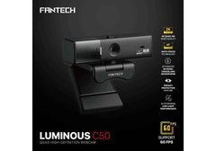 FANTECH C50 LUMINOUS 2K QHD 60FPS Webcam with 5MP Auto Focus, Pan/Tilt Controls, Privacy Shutter, and 3D Noise-Cancelling Mic