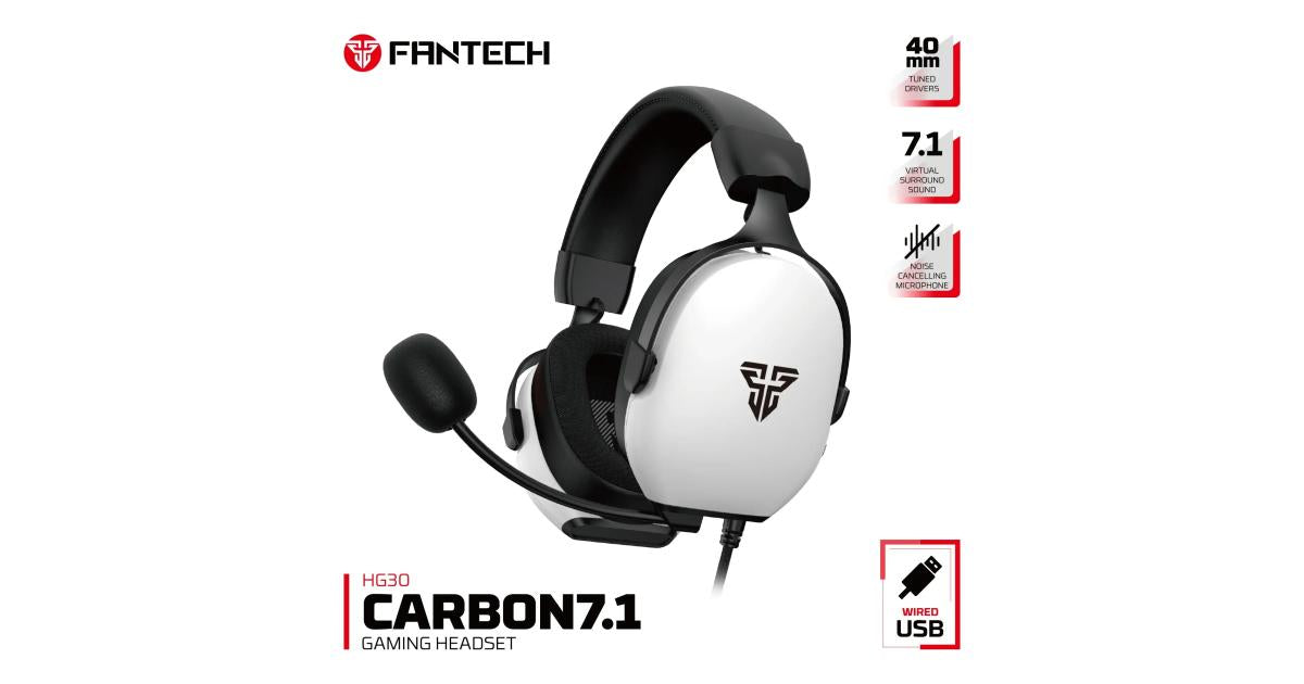 Fantech HG30 7.1 (White) Virtual Surround USB Wired Ultra Comfort Gaming Headset w/ Omnidirectional Noise Cancelling Microphone & Built-In Volume Controls