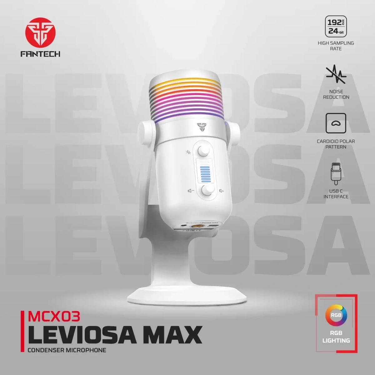 FANTECH LEVIOSA MCX03 Professional Condenser RGB STREAMING USB Microphone Cardioid Polar Pattern w/ One Touch To Mute Button & Noise Redduction Button | LEVIOSA MCX03 | - CompuMe