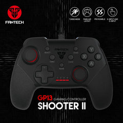 Fantech Shooter II GP13 Wired Gaming Controller, 1.8 meter Braided Cord, Dual Vibration Motors, Turbo Mode - Black Shooter II GP13