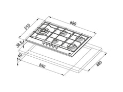 FHM 905 4G LTC XS C 90 Gas Hob - 5 Burners, 90cm