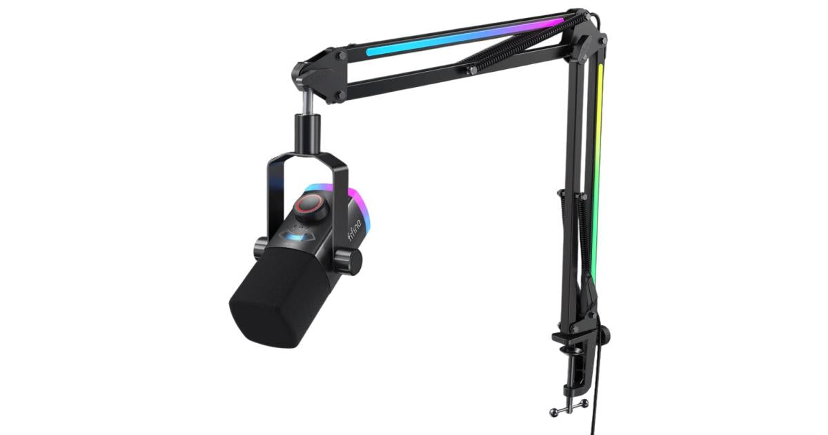 FIFINE AmpliGame AM8PROT USB/XLR Dynamic Microphone Kit with RGB Boom Arm Stand - Black