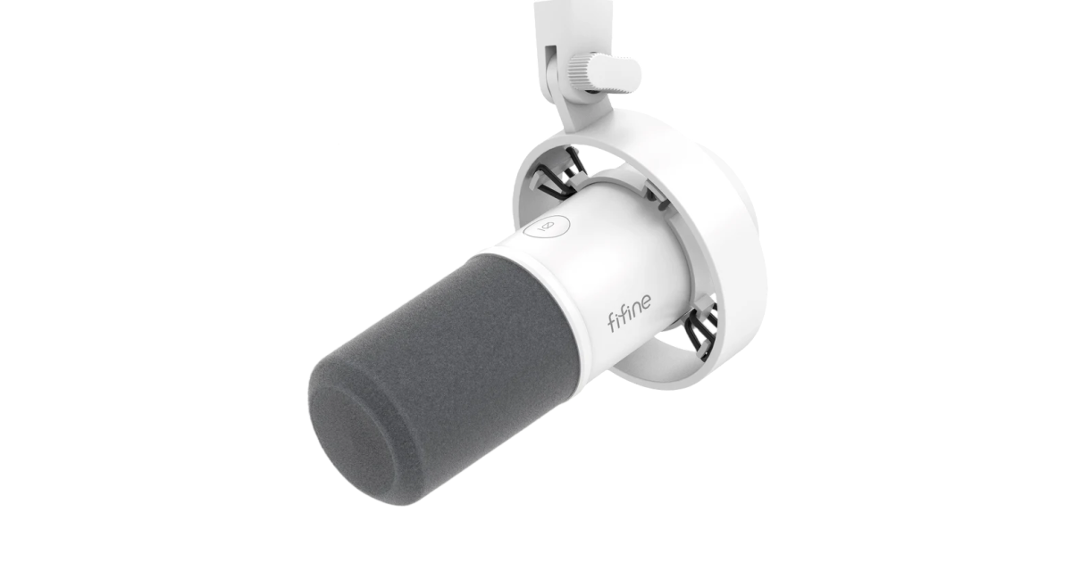 FIFINE K688 USB/XLR Dynamic Mic with Shock Mount, Touch-Mute, Headphone Jack, I/O Controls for Podcasting - Black