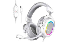 FIFINE AmpliGame H6W USB Headset for PC Gaming with RGB, In-line Controls of 7.1 Surround Sound, EQ modes Volume & Mute (White)