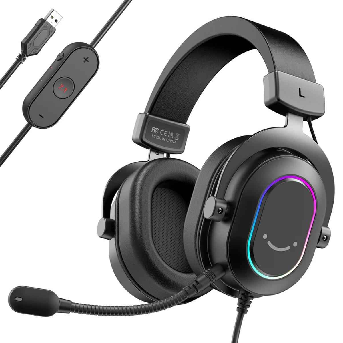 FIFINE AmpliGame H6 USB Headset for Gaming with RGB, In - line Controls of 7.1 Surround Sound, EQ modes Volume & Mute H6