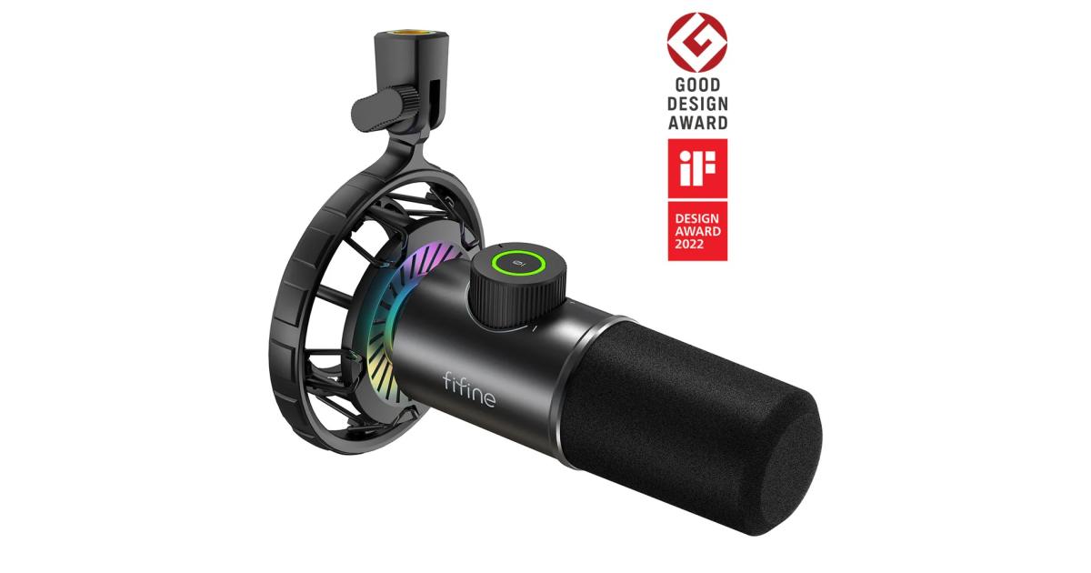 FIFINE K658 USB Dynamic Cardioid Microphone with A Live Monitoring, Gain Control, Mute Button