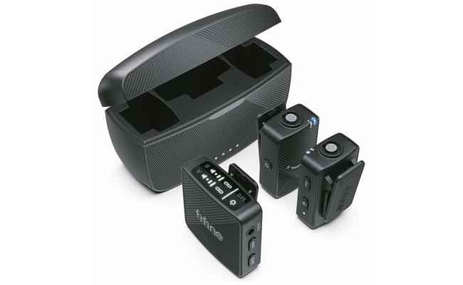 FIFINE M9 Dual Wireless Lav Microphones System Included Charging Case, Three Adapter Cables For Android, iPhone, Camera, PC