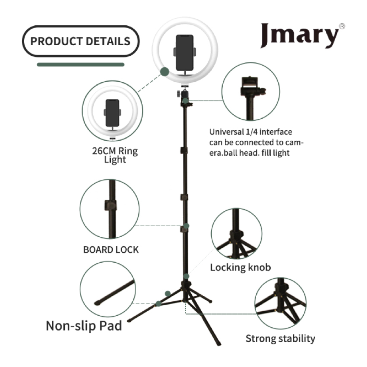 Jmary FM-536A 10 Inch Selfie Ring Light Tripod Kit