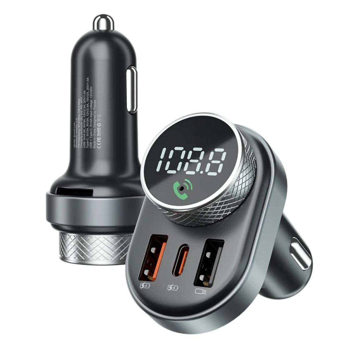 Proove Sound Link FM Transmitter + Car Charger 30W Fast Charging (PD+QC3.0) Type-C+USB - Black