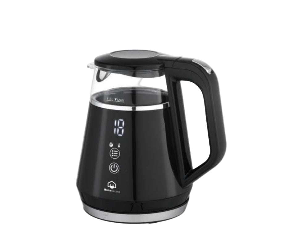 Home Electric Kettle Digital Glass with Stainless, 1Lit, 1100Watts, Black & Silver - KK-552