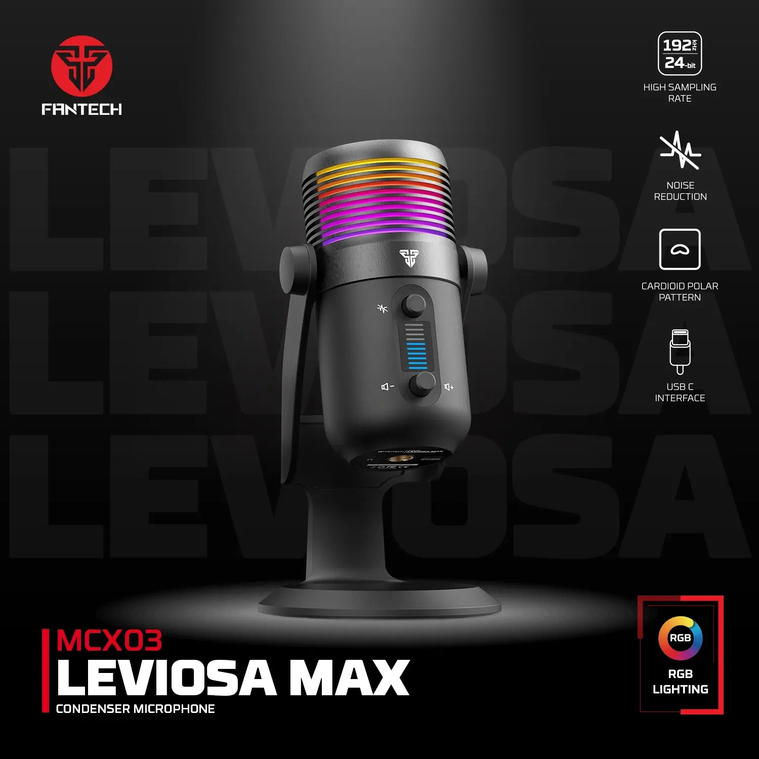 Fantech Mcx03 Leviosa Max Condenser Microphone Black Fantech Mcx03 Leviosa Max Condenser Microphone Black