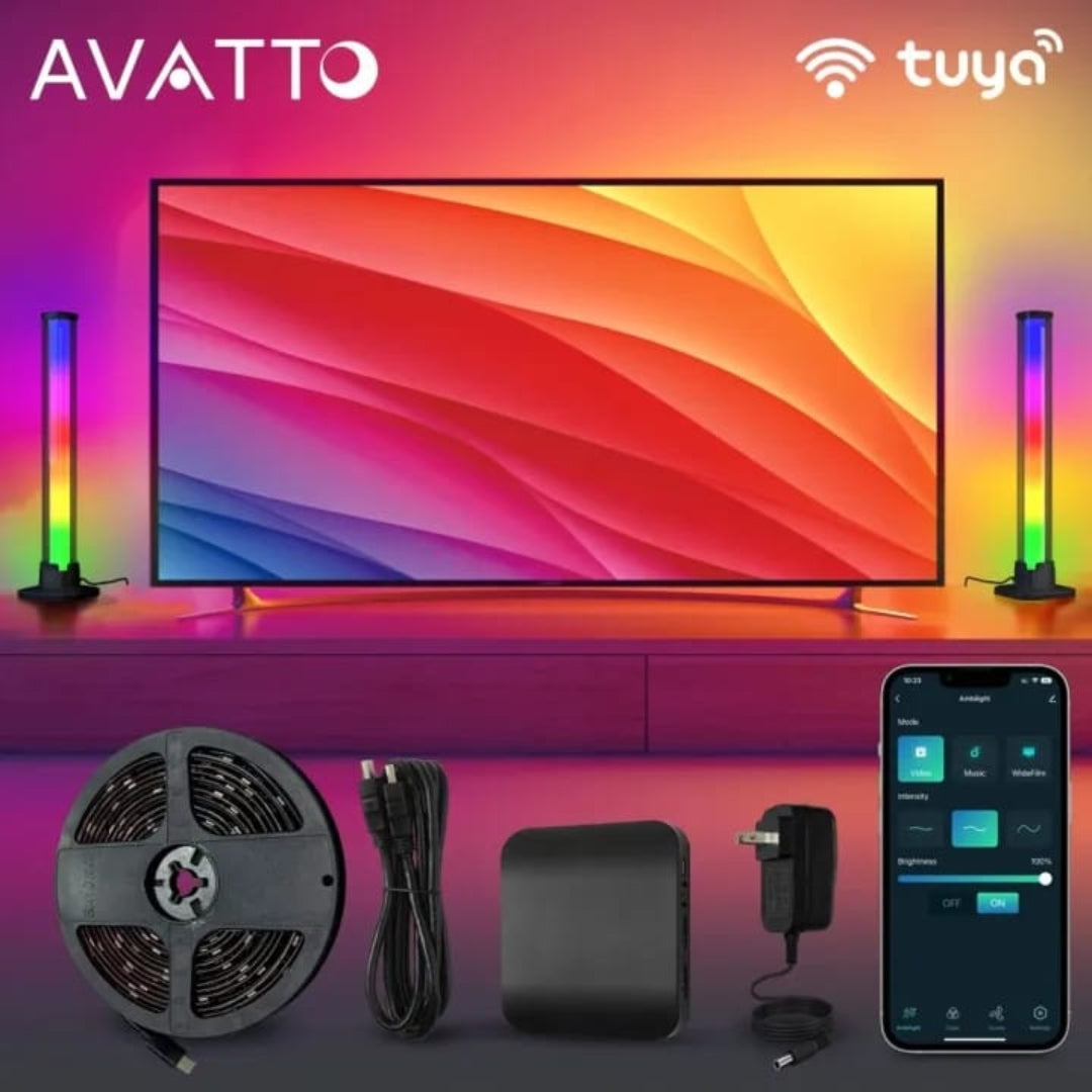 AVATTO The TV LED Backlight HDMI 2.0 Sync Box with 5m RGBIC LED Strip Light for 75-85 inch TV. Supports Voice Control with Alexa, Google Assistant and Smart Life App Remote Control