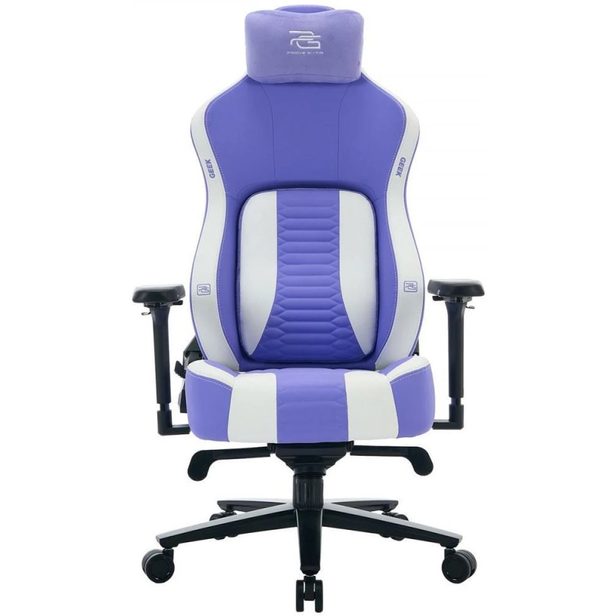 Proove Gaming Geek Gaming Chair White/Purple – Metal Frame, 4D Armrests, Class 4 Gas Lift