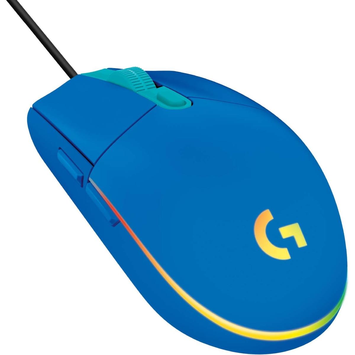 Logitech G203 (Blue) Wired Gaming Mouse, 8K DPI, LIGHTSYNC RGB, 6 Programmable Buttons, On - Board Memory, Screen Mapping, for & Mac