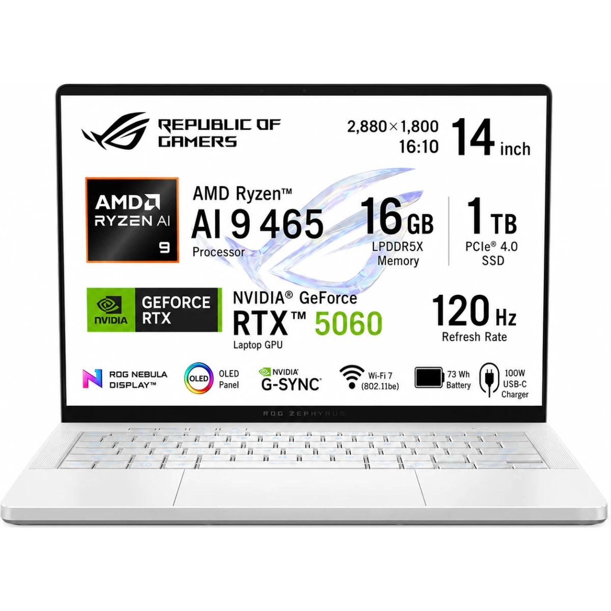 ASUS ROG Zephyrus G14 GA403GM-SY008 Gaming Laptop | Ryzen AI 9 465 | RTX 5060 8GB | 16GB LPDDR5X | 1TB SSD | 14" 3K OLED 120Hz | Platinum White
