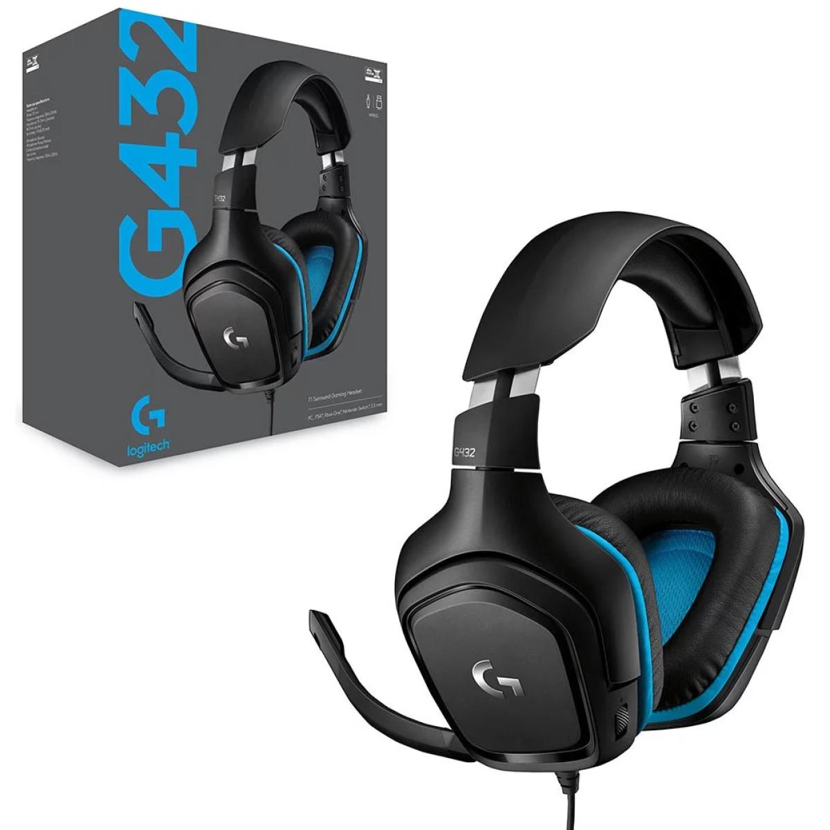 Logitech G432 Wired Gaming Headset, 7.1 Surround Sound, Dts Headphone:x 2.0, Flip to Mute Mic, (leatherette) Black/blue