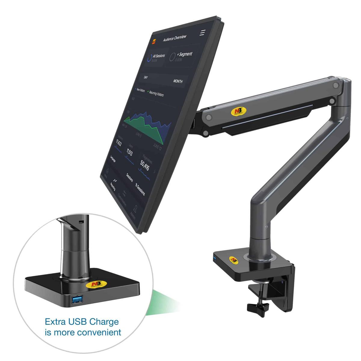 North Bayou G45 Full Motion Swivel Monitor Mount with Gas Spring for 27”-40” Monitors- Black
