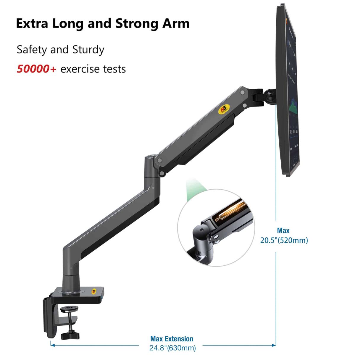 North Bayou G45 Full Motion Swivel Monitor Mount with Gas Spring for 27”-40” Monitors- Black