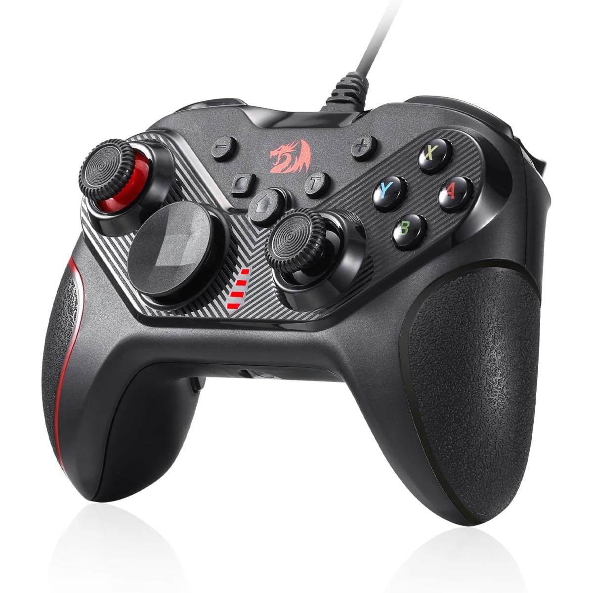 Redragon G710 Wired Gaming Controller - Dual Vibration Motors, Rapid Trigger, Ergonomic Design, 4 Programmable Keys, Customizable Macros, Adjustable Joystick Heights - Work for PC & Android & NS - Black