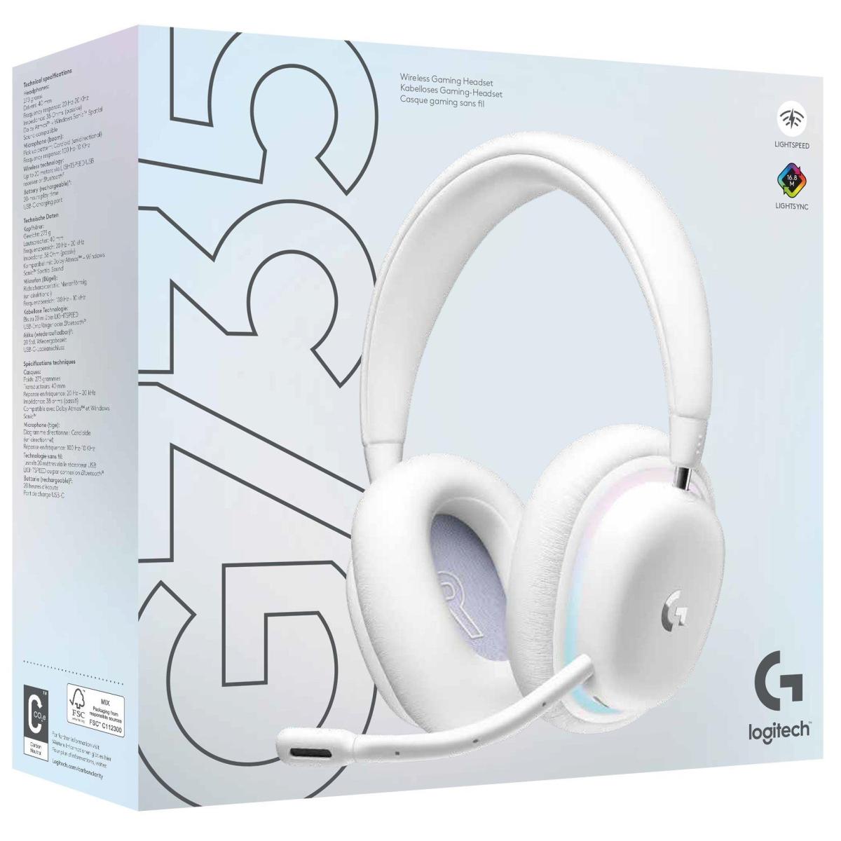 Logitech G735 Wireless (White Mist) Gaming Headset, Dual Mode (2.4GHz, Bluetooth), Dolby Atmos, Spatial Surround Sound, LIGHTSYNC RGB Lighting, Detachable Boom Mic, Compatible with PC, PC, Mac, Mobile Devices | G735 Wireless Gaming Headset | - CompuMe