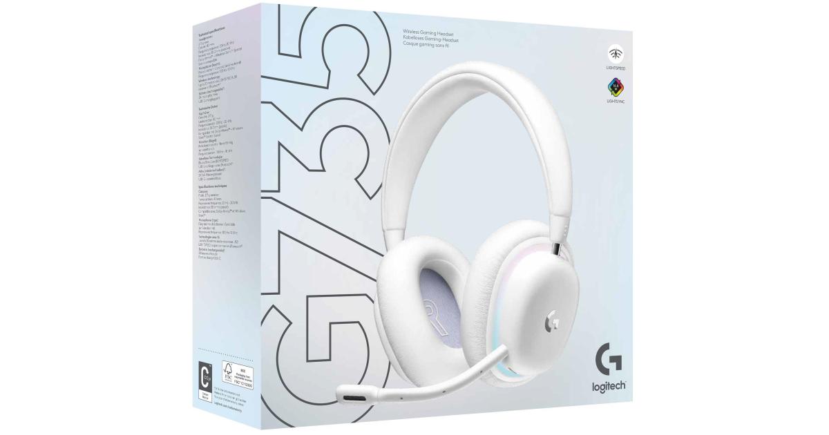 Logitech G735 Wireless (White Mist) Gaming Headset, Dual Mode (2.4GHz, Bluetooth), Dolby Atmos, Spatial Surround Sound, LIGHTSYNC RGB Lighting, Detachable Boom Mic, Compatible with PC, PC, Mac, Mobile Devices