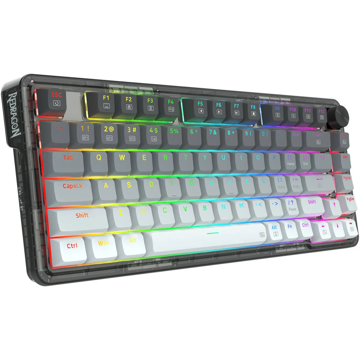 Redragon K673GG PRO 75% Wireless Gasket RGB Gaming Keyboard, 3-Modes 81 Keys Compa Mechanical Keyboard Hot-Swap Socket, Dedicated Knob Control and Sound Absorbing Pads, Linear - Red Switch