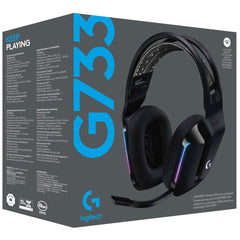 Logitech G733 Lightspeed Wireless Headset W/ Suspension Headband Lightsync Rgb & Blue Voice Mic Technology , Black
