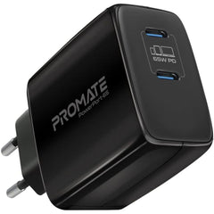 Promate PowerPort-65 65W USB-C Universal Powerful GaN Tech Fast Chargerw/ 2 Type-C Port Adaptive Charging & Over-Charging Protection