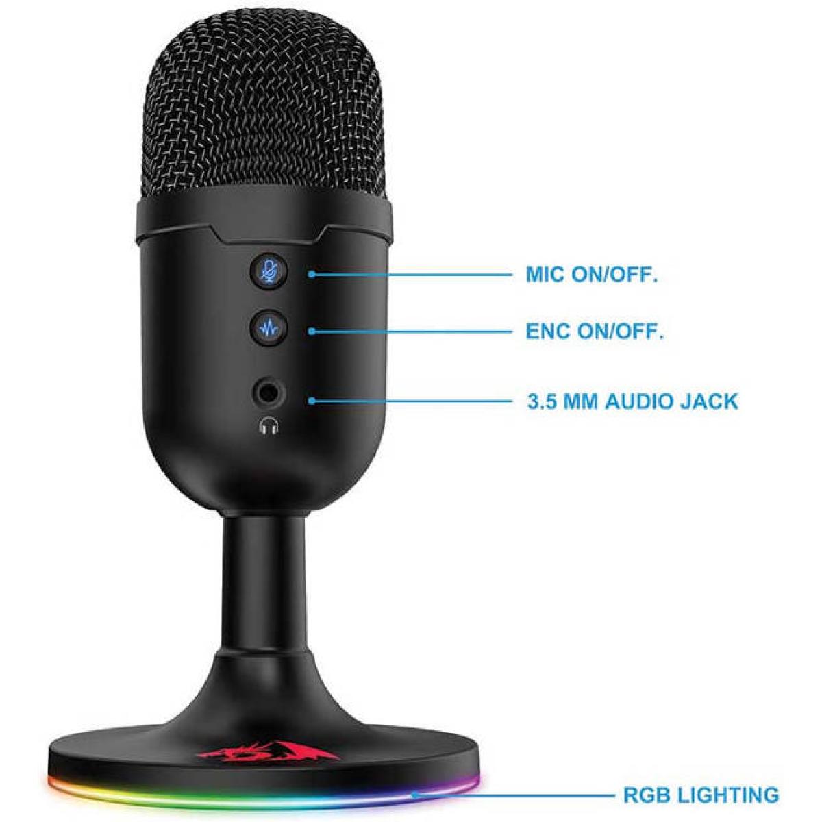 Redragon Gm303 Pulsar Streaming Microphone, Omni Direional (360° Radio Reception), Volume Mute & Noise Cancelling Control, Usb Plug Cable, 1.8m Cable Length Black Redragon Gm303 Pulsar Streaming Microphone, Omni Direional (360° Radio Reception), Volume Mute & Noise Cancelling Control, Usb Plug Cable, 1.8m Cable Length Black