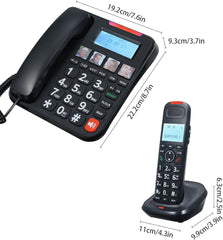 GOL NOM Expandable Phone Set Corded & Cordless Phone System, Answering Big Buttons Handset, Black - D2015TAM