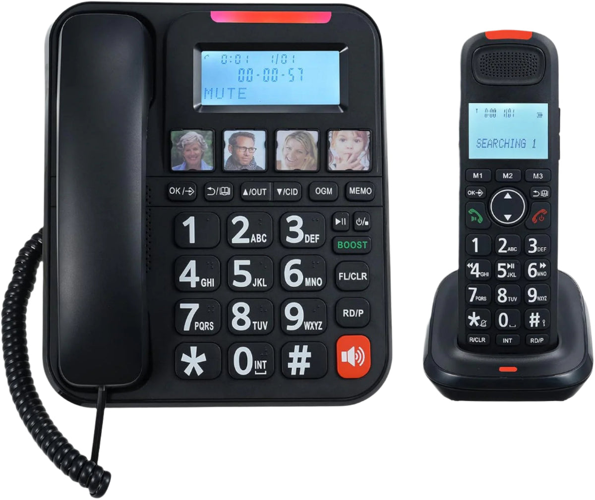 GOL NOM Expandable Phone Set Corded & Cordless Phone System, Answering Big Buttons Handset, Black - D2015TAM